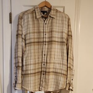 Banana Republic Men's Plaid Button-Down Shirt - Beige and Brown